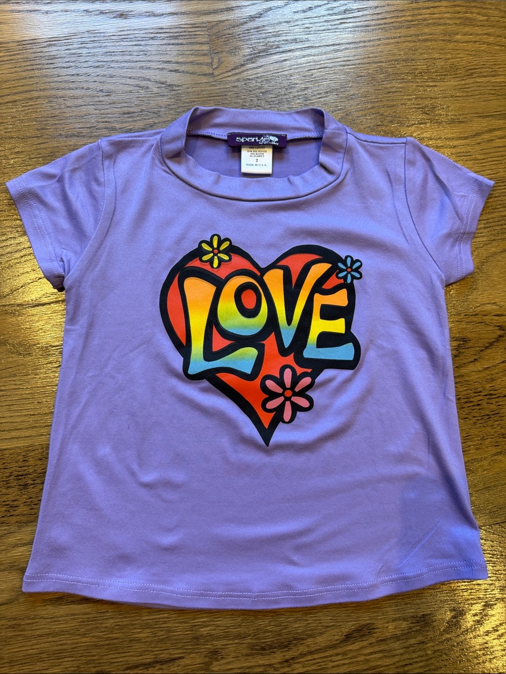 Sparkle by Stoopher Purple Short-Sleeve Tee with Rainbow 'LOVE' Heart NWOT